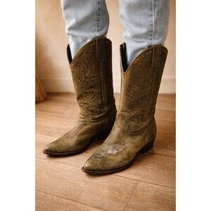 Vintage Western Cowboy‎ Boots Distressed Leather Green Women 6 Boho Rodeo